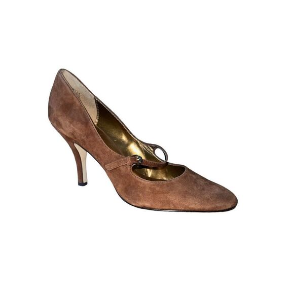 Anne Klein AK Brown Suede Heels With Strap Round Toe Womens Size 10 - Picture 1 of 8